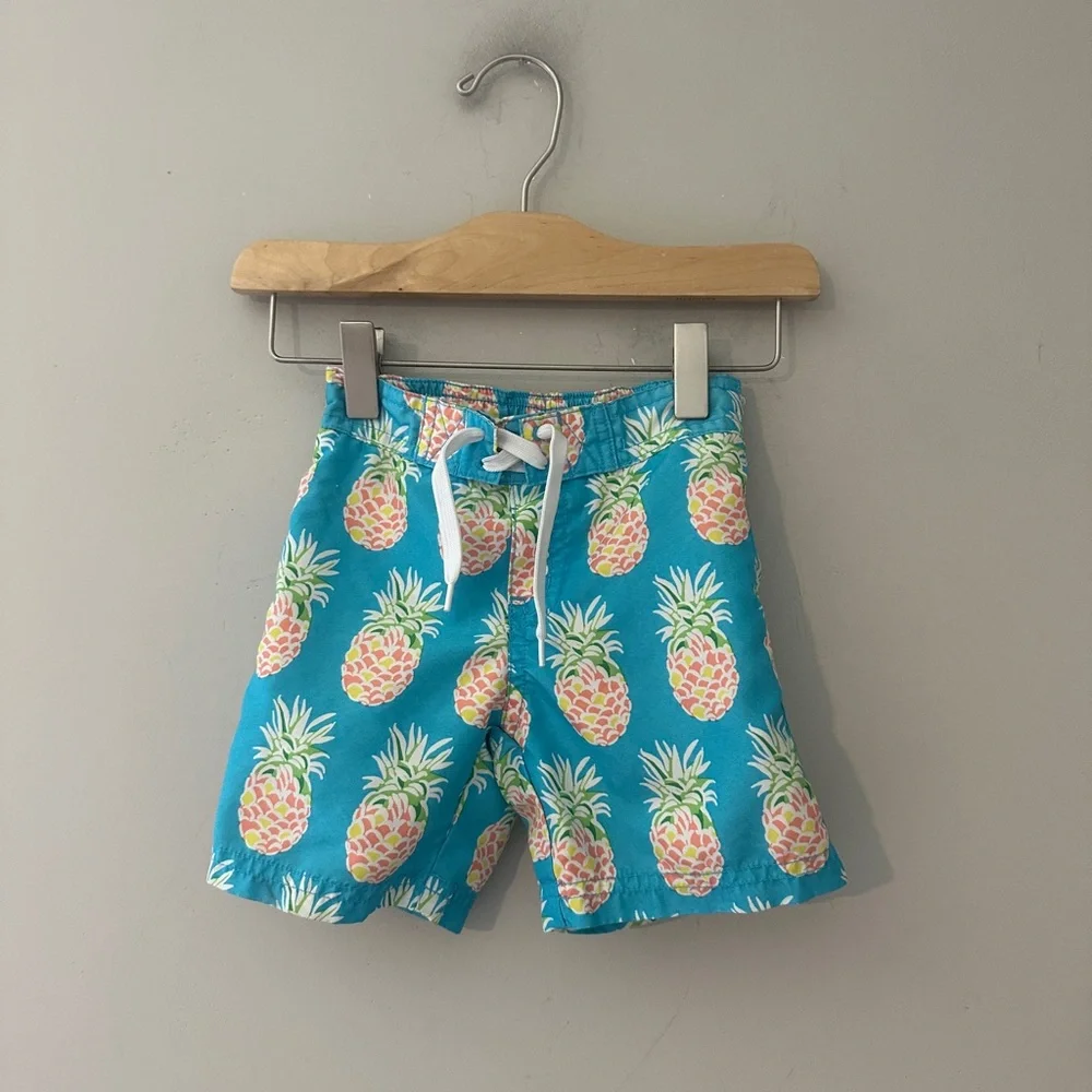 $14 ADD ON janie and jack! blue‎ pineapple swim trunks 12-18M zara